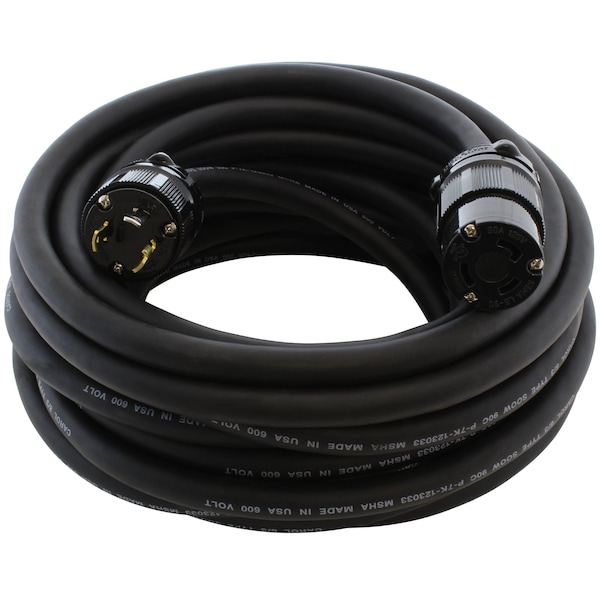 Ac Works SOOW; Cold Weather Extension Cord, 8 AWG, Indoor/Outdoor, 8/3, 1 Outlets, L5-30R, Black, L5-30P SDL530PR-100 - main
